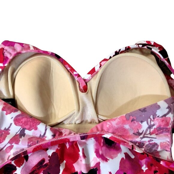 Maxine of Hollywood Swimsuit Womens 12 Used Pink Red Purple Floral Black MM4GF37 - Picture 11 of 13